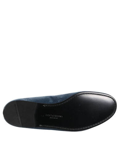 Dolce & Gabbana Blue Velvet DG Logo Loafers Formal Shoes