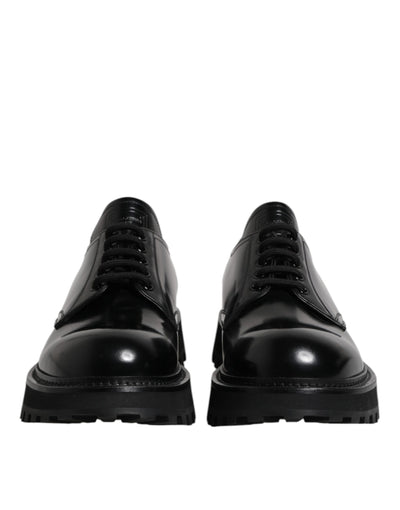 Dolce & Gabbana Black Leather Lace Up Derby Men Dress Shoes