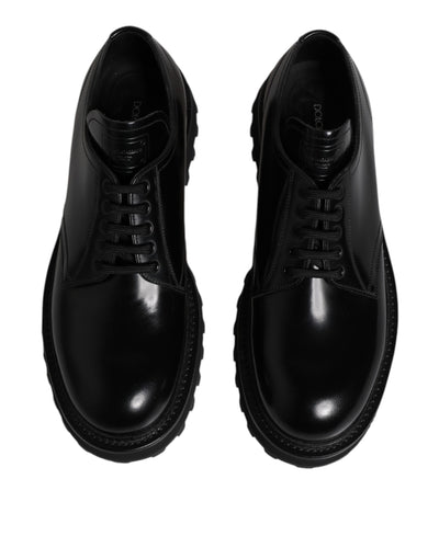 Dolce & Gabbana Black Leather Lace Up Derby Men Dress Shoes