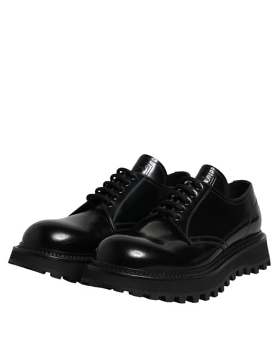 Dolce & Gabbana Black Leather Lace Up Derby Men Dress Shoes
