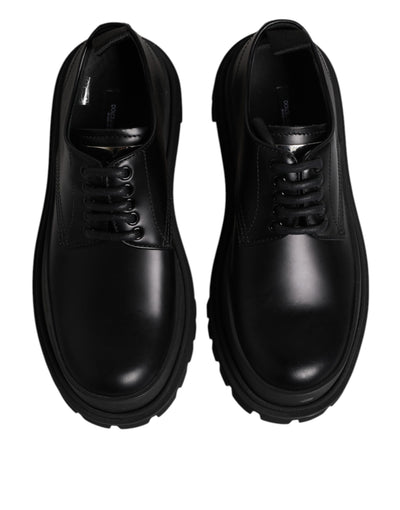 Dolce & Gabbana Black Leather Lace Up Derby Men Dress Shoes