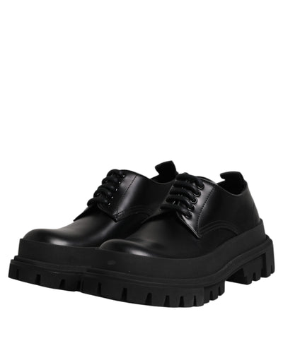 Dolce & Gabbana Black Leather Lace Up Derby Men Dress Shoes