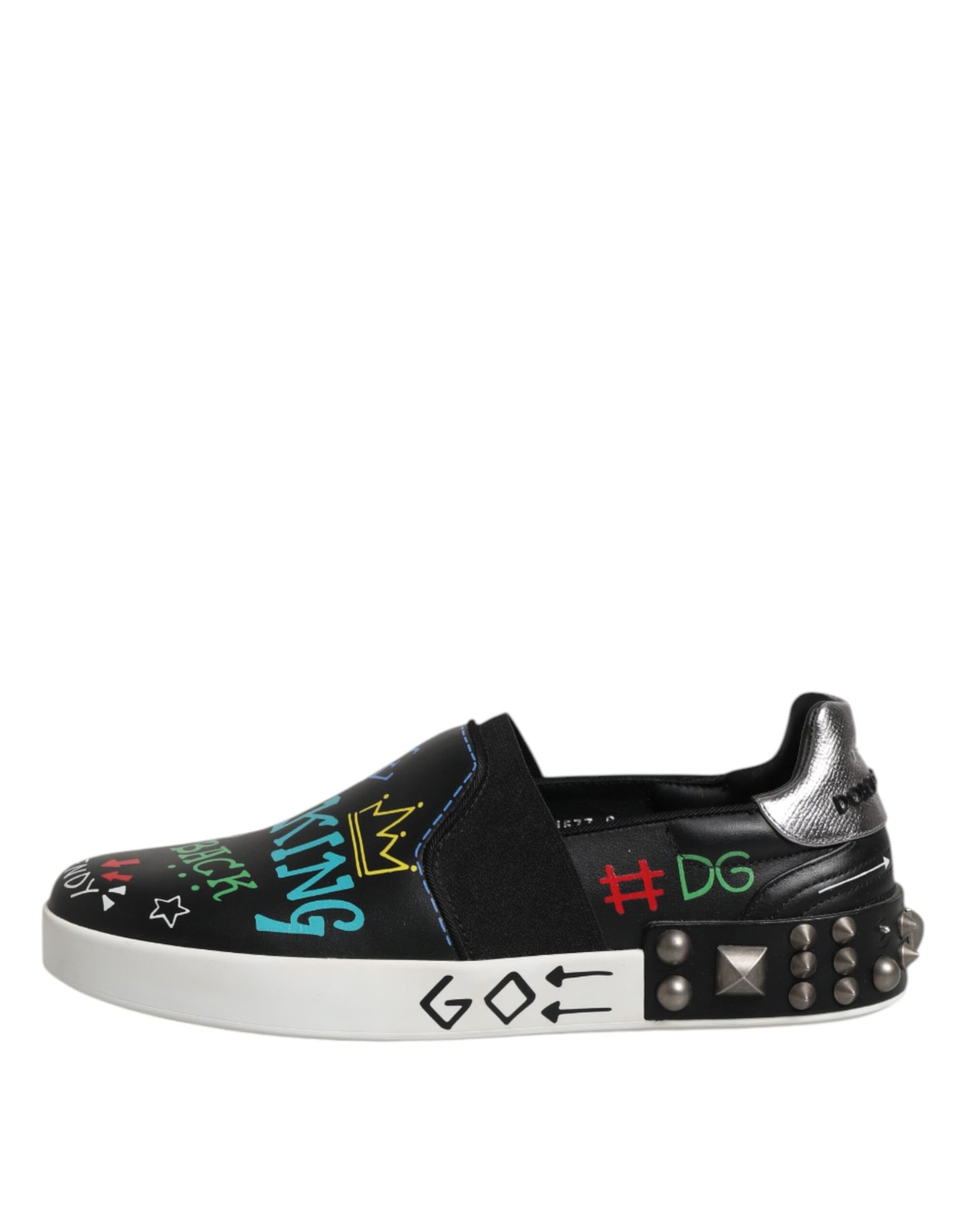 Dolce & Gabbana Black Leather Studded Graffiti Sneakers Shoes