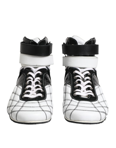 Dolce & Gabbana Black White Leather High Top Sneakers Shoes