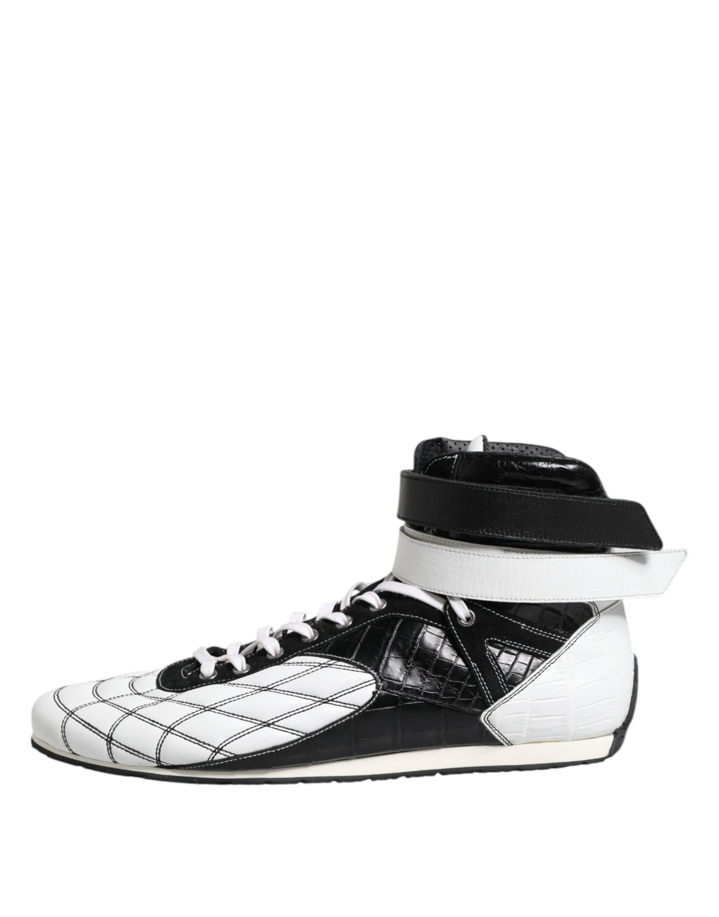 Dolce & Gabbana Black White Leather High Top Sneakers Shoes