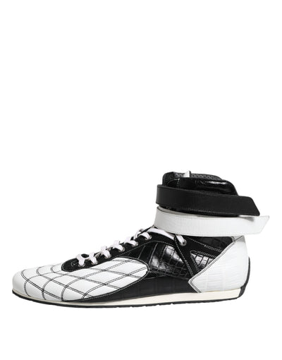 Dolce & Gabbana Black White Leather High Top Sneakers Shoes