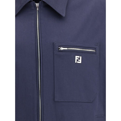 Fendi Blue Cotton Biker Jacket