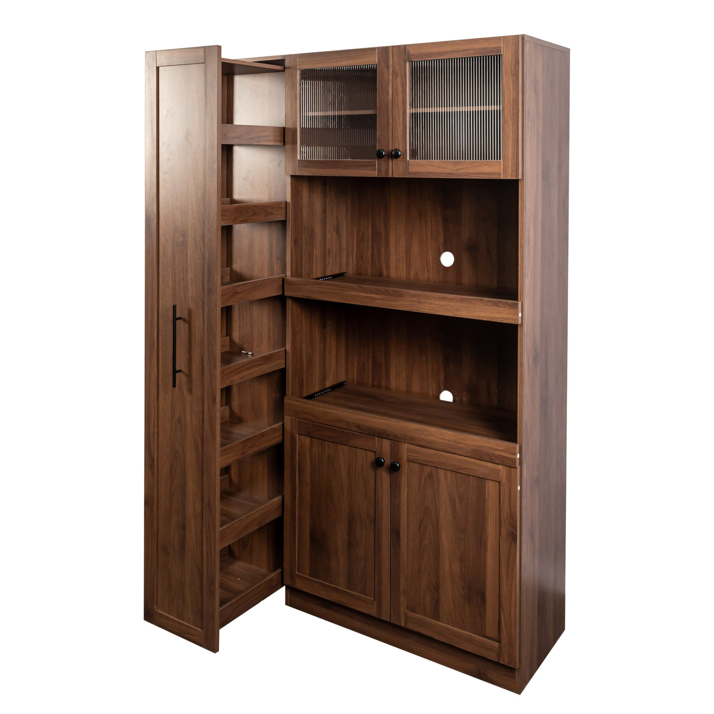 Kitchen pantry cabinet with multi-functional pull-out multi-tier storage shelf,Farmhouse Storage Cabinet with 4 Doors,Pantry Organizers for Kitchen,Dining Room