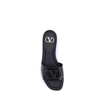 Valentino Garavani Black Calf Leather Bos Taurus Flat Sandals