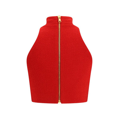 Balmain Red Fleece Wool Top