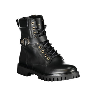 Tommy Hilfiger Black Leather Women Boot