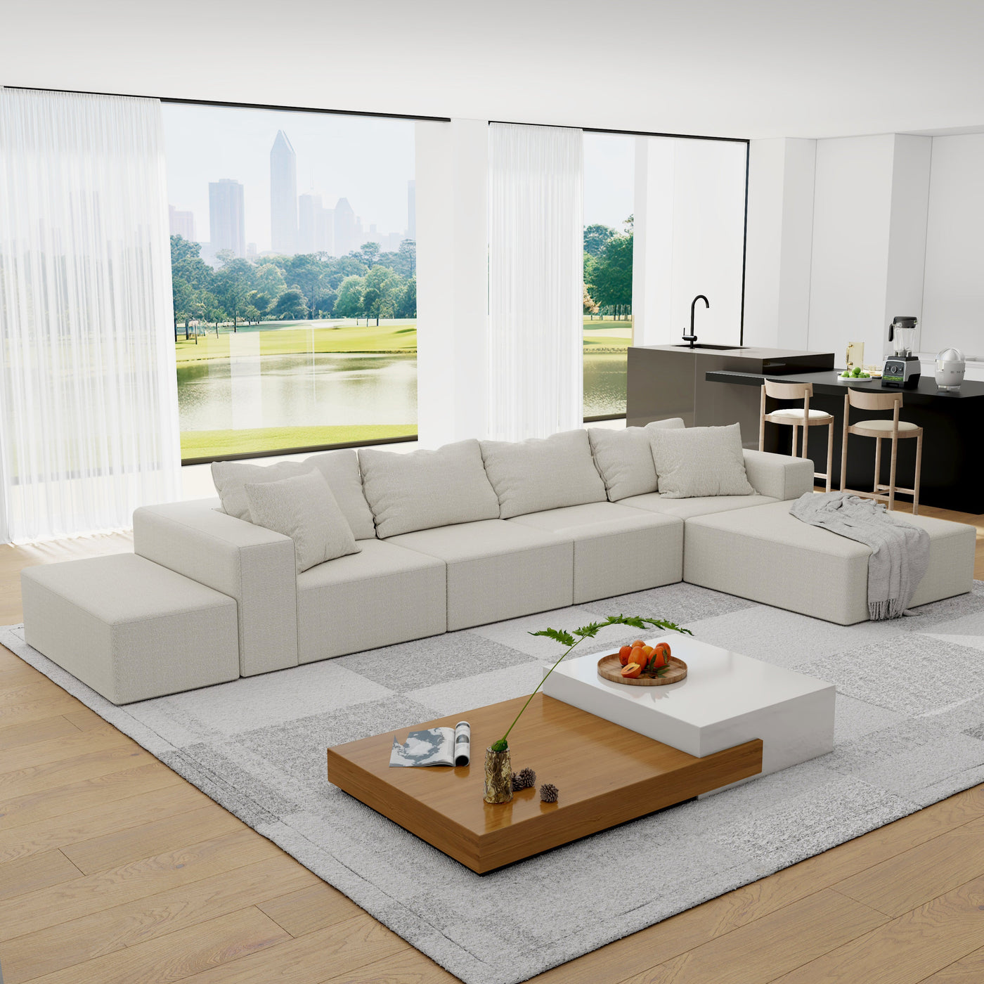 Modern Upholstered Sectional Sofa Couch Set,Modular 132' L Shaped Sectional Living Room Sofa Set With 6 Pillows,Free Combination Sofa Couch for Living Room,Bedroom