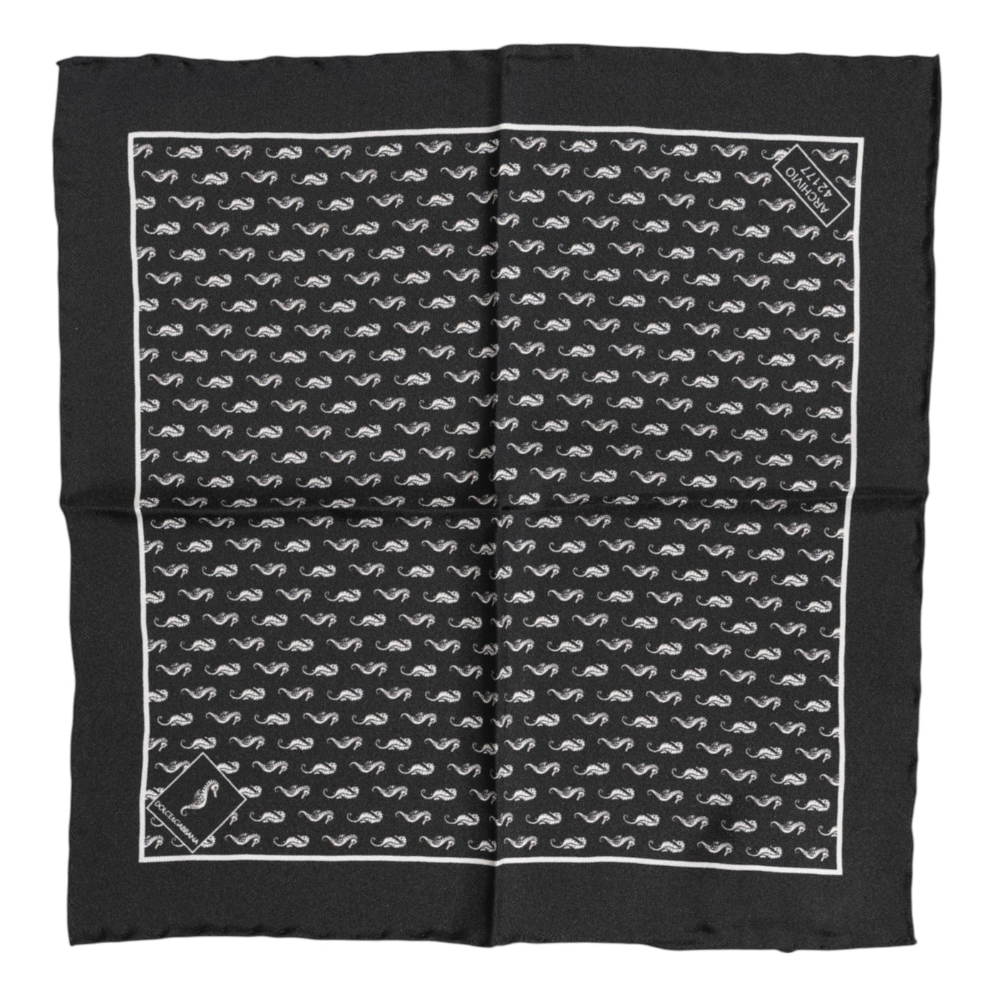 Dolce & Gabbana Black Sea Horse Silk Square Men Foulard Scarf