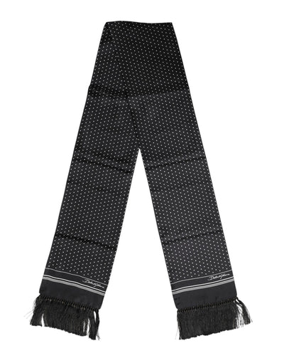 Dolce & Gabbana Black White Polka Dot Fringes Foulard Scarf