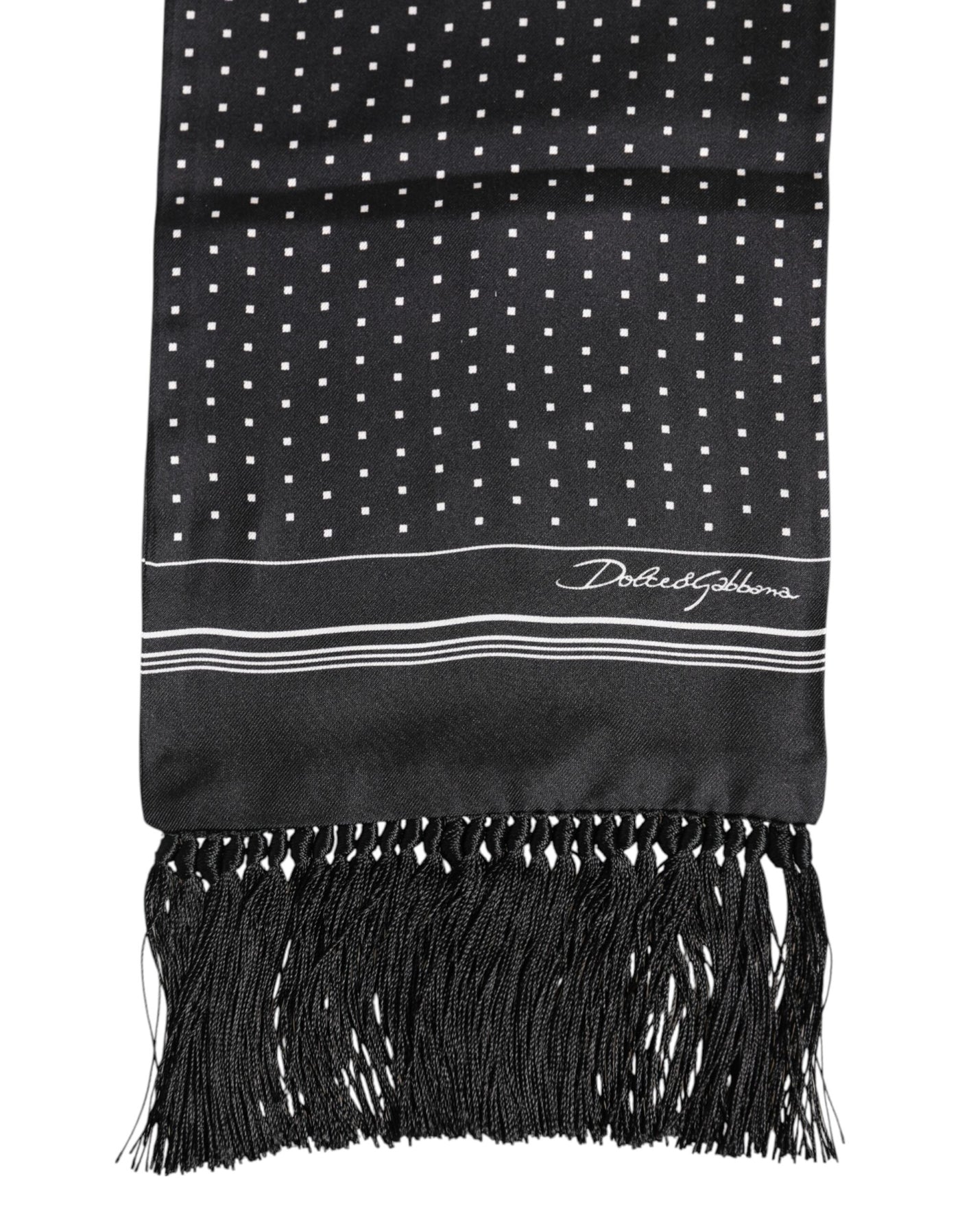 Dolce & Gabbana Black White Polka Dot Fringes Foulard Scarf