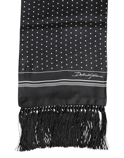 Dolce & Gabbana Black White Polka Dot Fringes Foulard Scarf