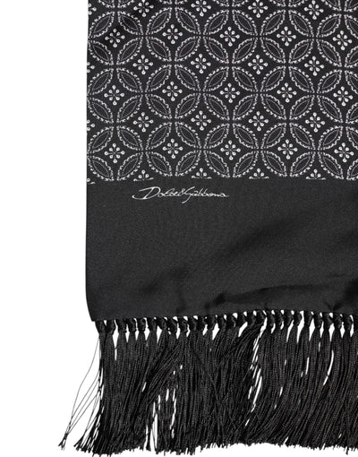 Dolce & Gabbana Black Patterned Fringes Men Foulard Scarf