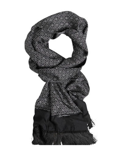 Dolce & Gabbana Black Patterned Fringes Men Foulard Scarf
