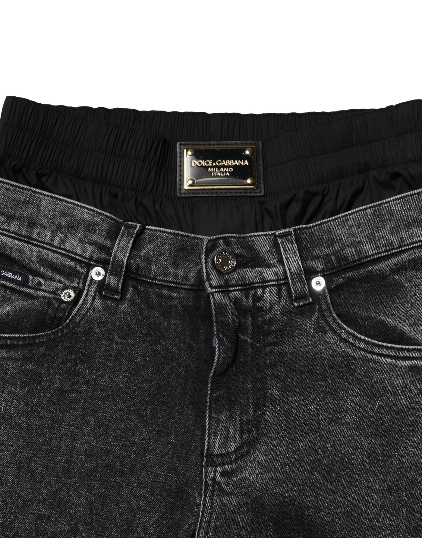 Dolce & Gabbana Black Washed Double Waistband Denim Jeans