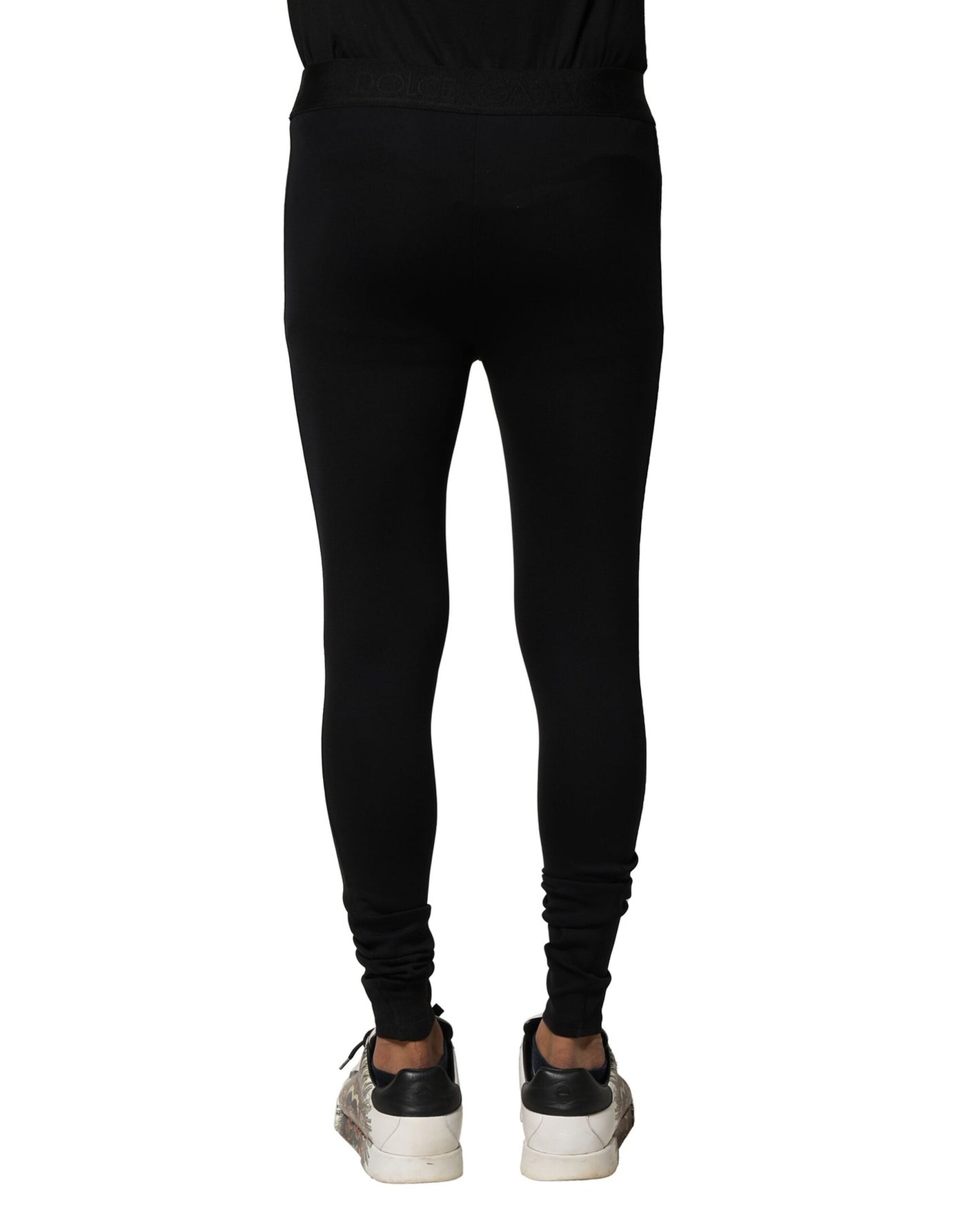Dolce & Gabbana Black Nylon Elastic Logo Men Leggings Pants