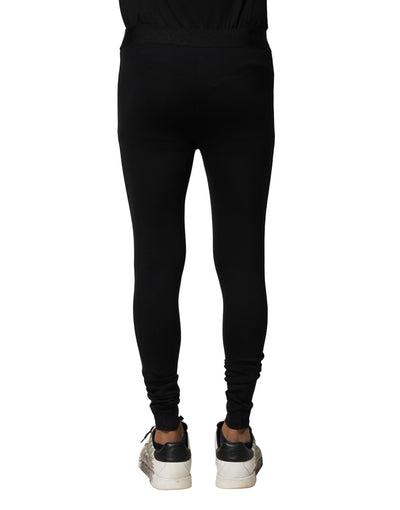 Dolce & Gabbana Black Nylon Elastic Logo Men Leggings Pants