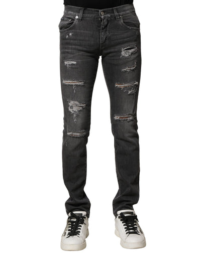 Dolce & Gabbana Black Washed Tattered Slim Fit Denim Jeans