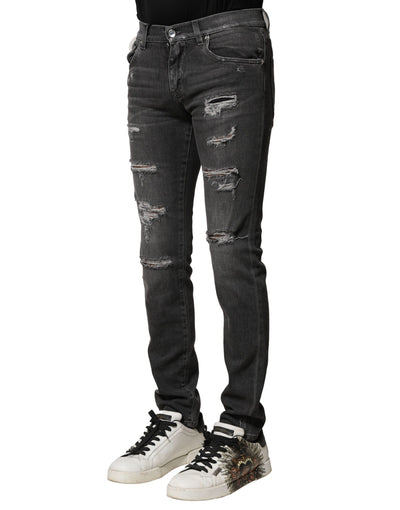 Dolce & Gabbana Black Washed Tattered Slim Fit Denim Jeans