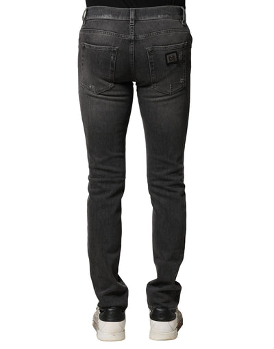 Dolce & Gabbana Black Washed Tattered Slim Fit Denim Jeans