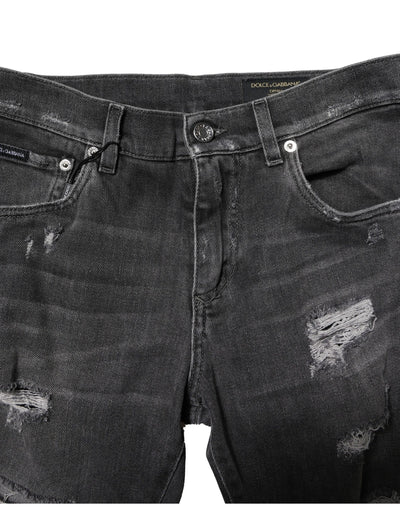 Dolce & Gabbana Black Washed Tattered Slim Fit Denim Jeans