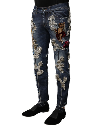 Dolce & Gabbana Blue Cotton Rhinestone Embellish Denim Jeans