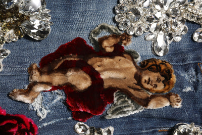 Dolce & Gabbana Blue Cotton Rhinestone Embellish Denim Jeans