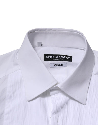 Dolce & Gabbana White GOLD Cotton Poplin Formal Dress Shirt