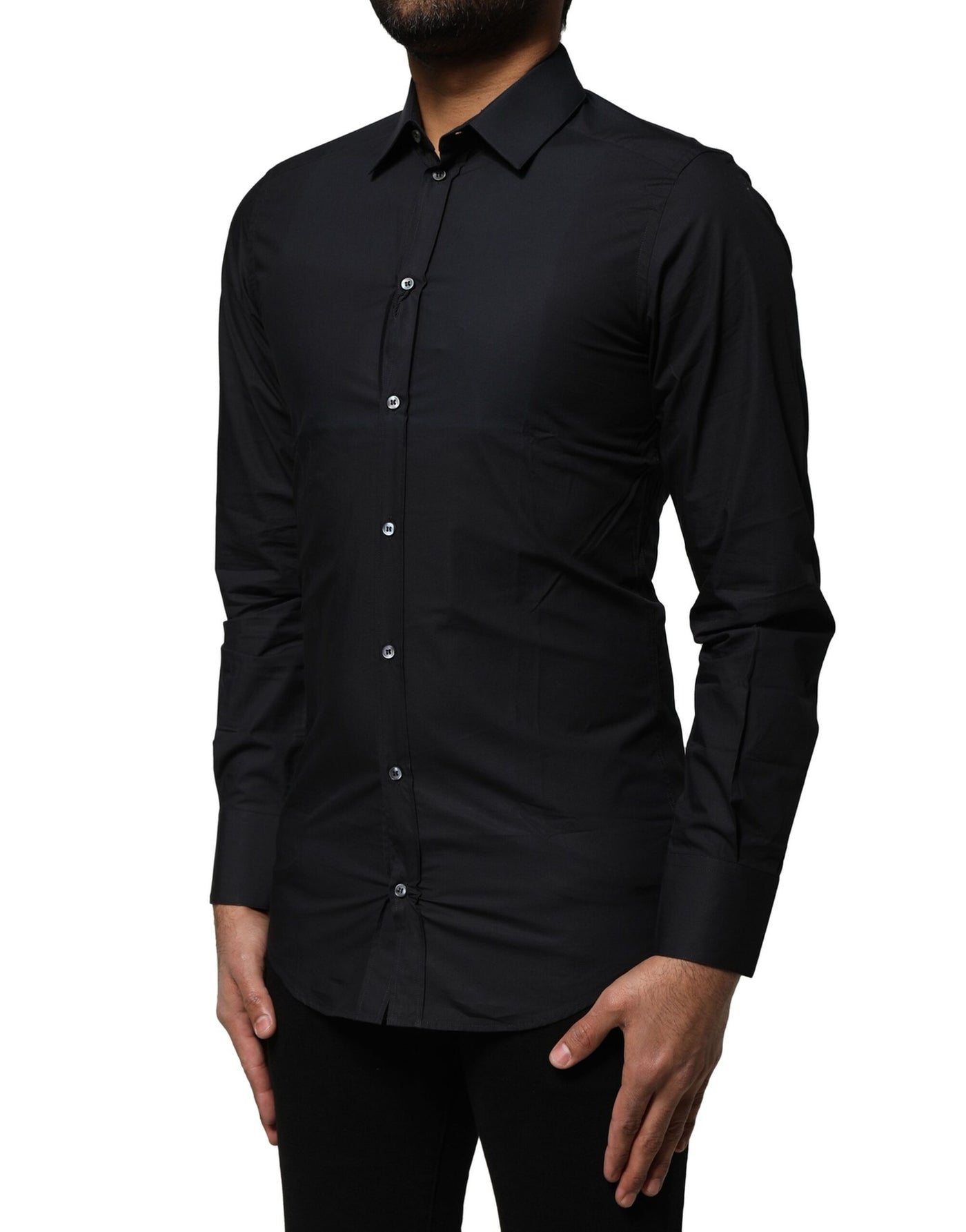 Dolce & Gabbana Black Cotton GOLD Long Sleeves Dress Shirt