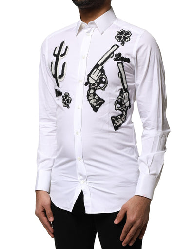 Dolce & Gabbana White GOLD Embroidery Detailed Dress Shirt