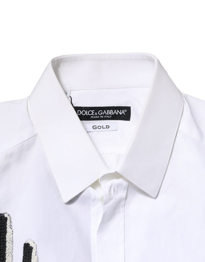 Dolce & Gabbana White GOLD Embroidery Detailed Dress Shirt