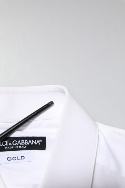 Dolce & Gabbana White GOLD Embroidery Detailed Dress Shirt