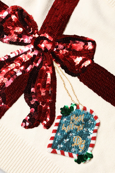 Dolce & Gabbana White Sequined Crew Neck Pullover Sweater