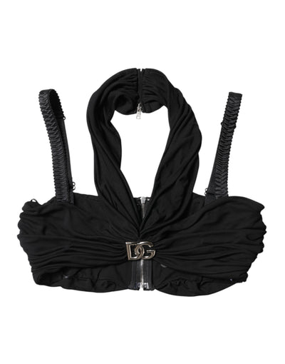 Dolce & Gabbana Black Cropped Viscose Halter Bustier Top