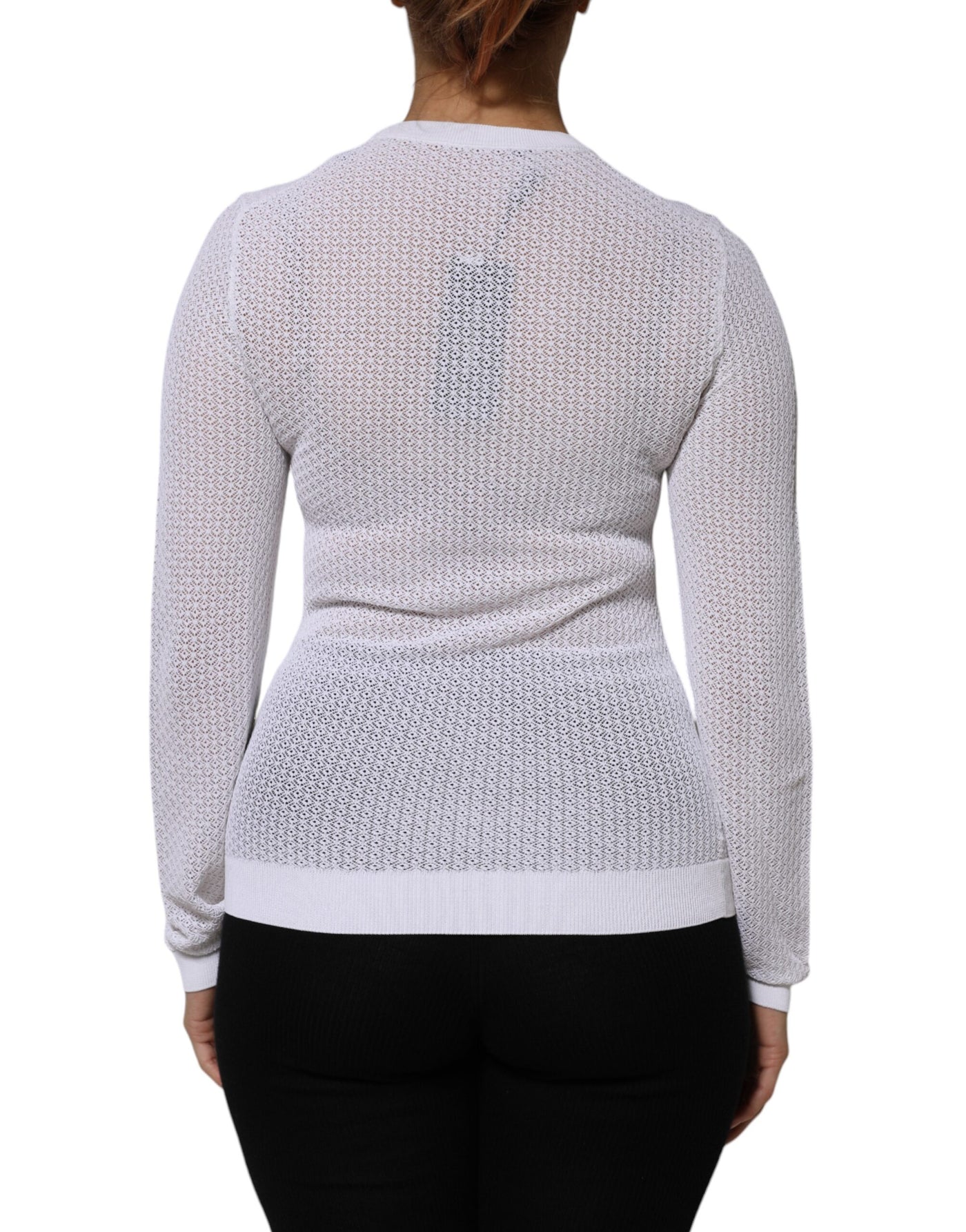 Dolce & Gabbana White Round Neck Long Sleeves Pullover Top