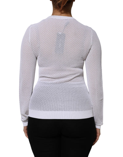 Dolce & Gabbana White Round Neck Long Sleeves Pullover Top