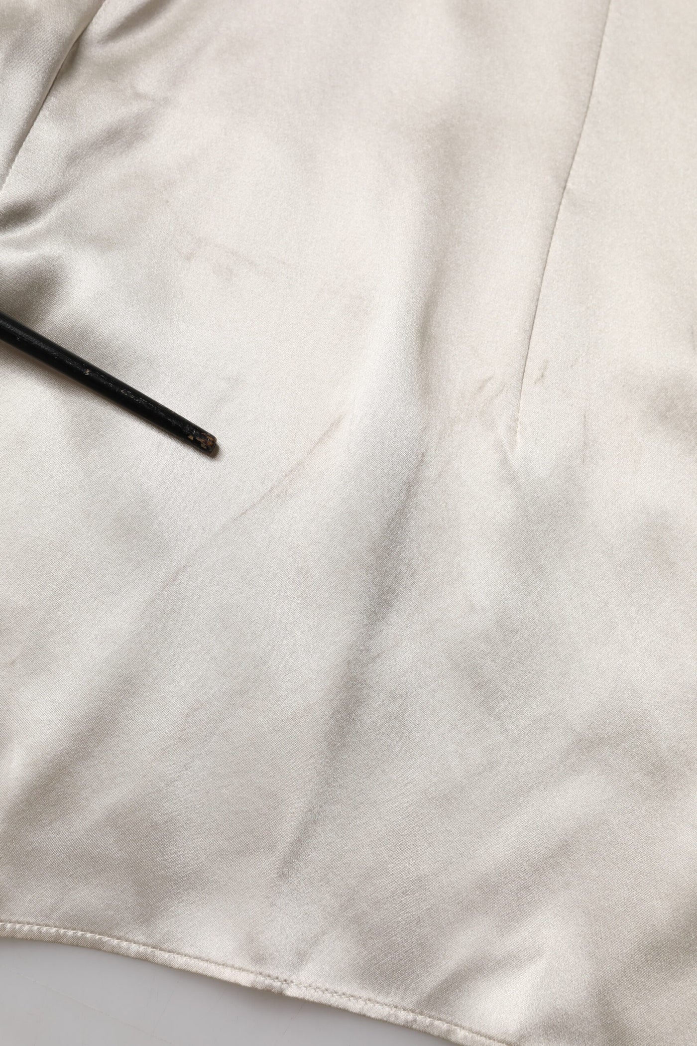 Dolce & Gabbana Beige Satin Silk Collared Long Sleeves Top