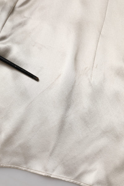 Dolce & Gabbana Beige Satin Silk Collared Long Sleeves Top