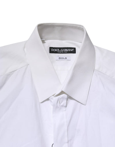 Dolce & Gabbana White GOLD Cotton Collared Dress Shirt Top