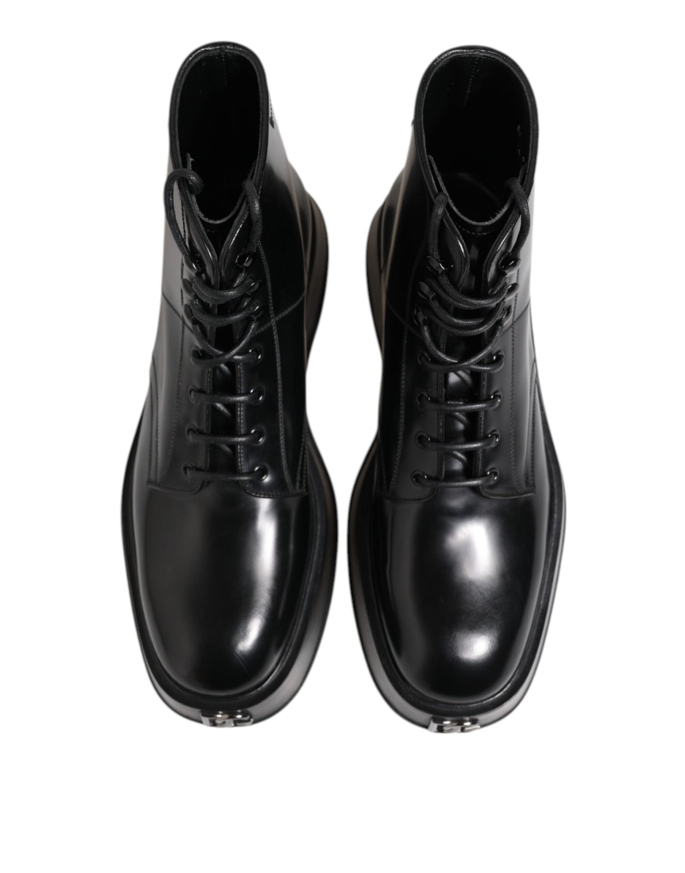 Dolce & Gabbana Black Leather Logo Ankle Boots Lace Up Shoes