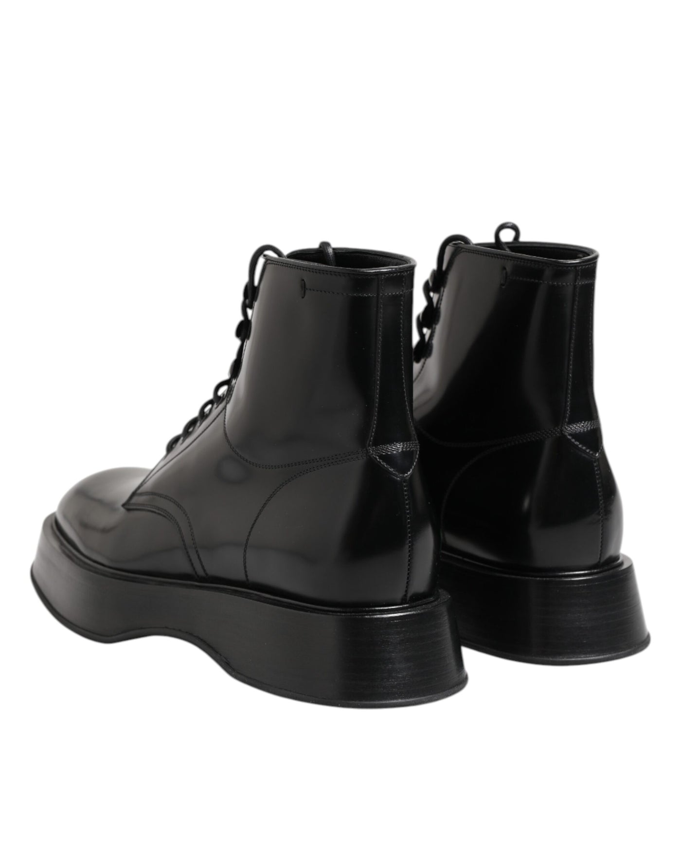 Dolce & Gabbana Black Leather Logo Ankle Boots Lace Up Shoes