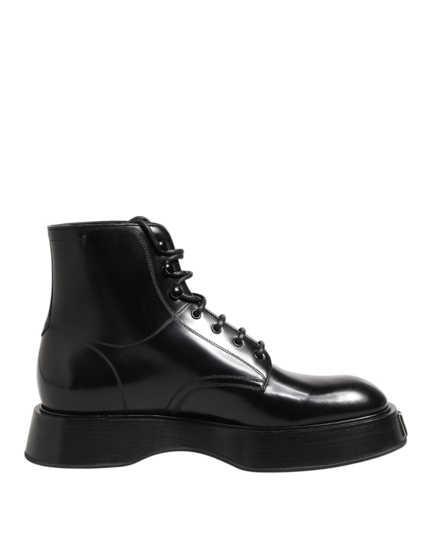 Dolce & Gabbana Black Leather Logo Ankle Boots Lace Up Shoes