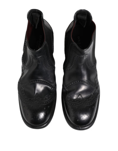 Dolce & Gabbana Black Leather Ankle Boots Slip On Shoes