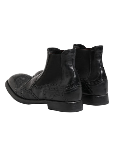 Dolce & Gabbana Black Leather Ankle Boots Slip On Shoes