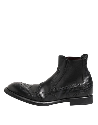 Dolce & Gabbana Black Leather Ankle Boots Slip On Shoes