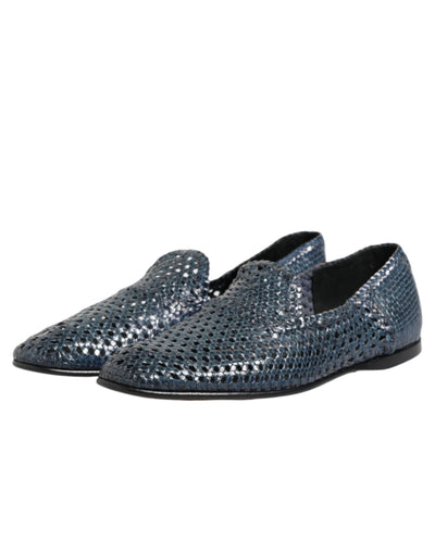 Dolce & Gabbana Blue Woven Leather Slip On Loafers Shoes